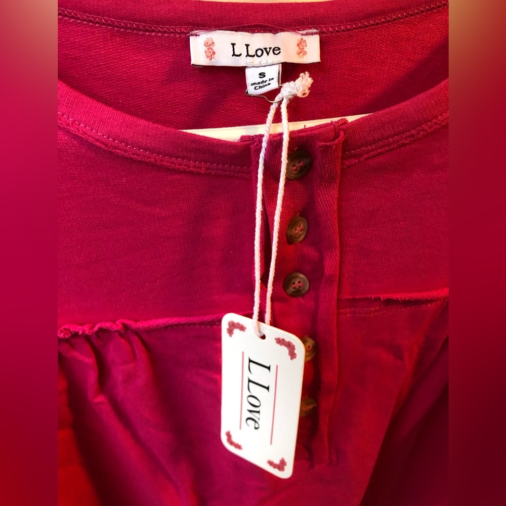 Hot pink NWT French Terry Bubble Sleeve Knit Top - Picture 5 of 7